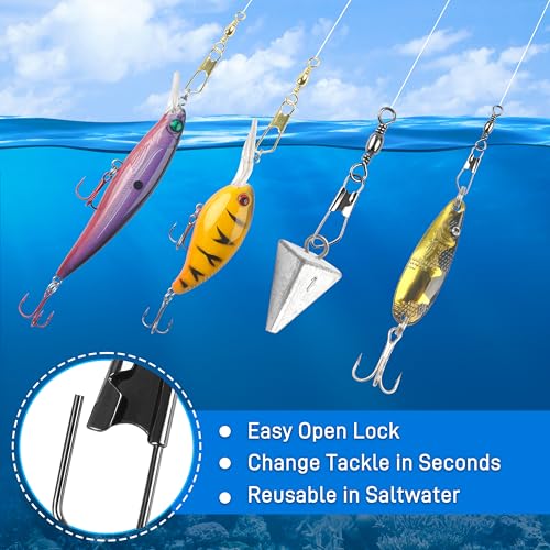 SILANON Fishing Barrel Swivels Snaps, Barrel Swivel with Safety Snap Stainless Steel Brass Swivels Fishing Tackle Line Connector High Strength Solid Rings for Saltwater Freshwater - size: 4#-37lb-60pcs