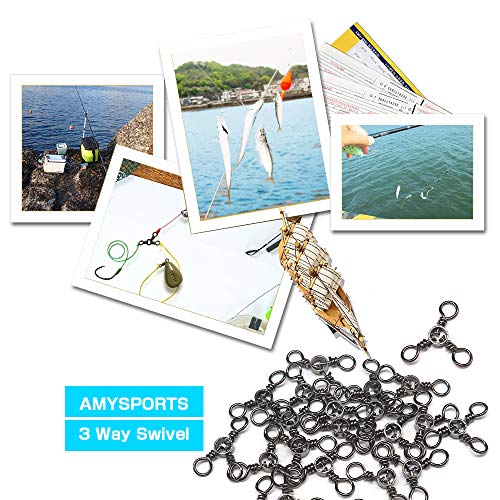 AMYSPORTS Fishing Connector Fish Swivels Tackle 3 Way Fishing Swivel Saltwater Freshwater Fishing Tackle Accessories Crossline Trolling Line Lure Connector - size: Size2/0 (126lb) 50 pcs