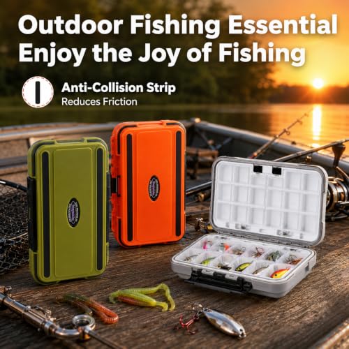 Small Tackle Box Organizer 3 Pack, Mini Portable Waterproof Fishing Lure Boxes with Removable Dividers, Double-Sided Plastic Storage Containers Terminal Fishing Tackle Box Organizer(Green,Orange,Gray)