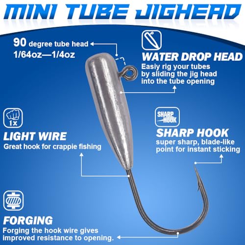 Tube Jig Heads for Crappie, Panfish, and Bass Fishing - 24 Pack - size: 3/16 oz