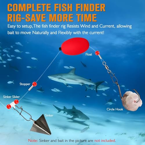 Dovesun Fish Finder Rig with Float 20.5" Surf Fishing Rigs 90LB Surf Fishing Tackle for Shark Bluefish Stripers 6PCS 5/0 8/0 - color: 8/0 Circle Hook