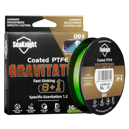 SeaKnight G9 II 8+1 Braide line, 9 Strands Braided Fishing Line Fast Sinking Fishing Line 164Yds/328Yds Seawater-Proof UV-Proof Coated PTFE Sea Fishing Line Braid 17-80LB - color: Hi-vis Green, size: 17LB(0.14mm)-328Yds
