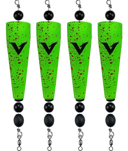 4 Pack Pre-Rigged Popping Corks for Fishing, Steel Wire Leader Saltwater Fishing Cork Float with Rattling Beads, Weighted Popping Cork for Redfish Trout Snook - color: Green with Brown Splatter, size: 5" (1oz)