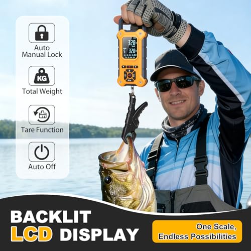 SNAIL TRAIL 8 Storage Bins 50 lbs Digital Fish Weighing Scale & 4.6'' Lip Gripper, Bass Fishing Tournament Culling, Hand Held Travel Items, Electronic Hanging Weight Machine for Luggage, Suitcase, Bag - color: Yellow (Black Gripper)