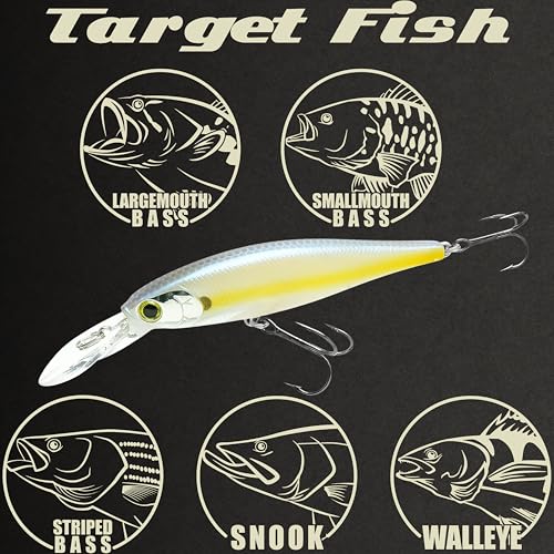 LUCKY CRAFT Pointer 78DD Freshwater Fishing Lure and Gear for Bass & Trout, 3 inch Deep Diving Suspending Jerkbait Fishing Line, Pressure-Ready Fish Bait, Premium Gear for Tackle Box, - color: 380 Silver Cheek Chartreuse Shad