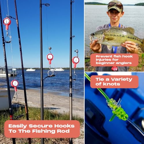 HOOK-EZE Fishing Knot Tying Tool | Protect from Fish Hooks | Tie Fishing Knots Easily | Cool Gadgets for Fishermen | Ice Fly Fishing | Fishing Accessories for Beginner Anglers | Nail Knot Tool - color: Red, style: Standard