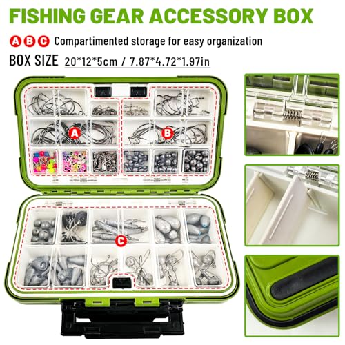 Fishing Accessories Kit Organized Fishing Tackle Box Included Hooks, Sinkers Weights, Rubber Bobber, Jigs, Beads, Swivels Snaps, Fishing Gear Kit - color: 306pcs