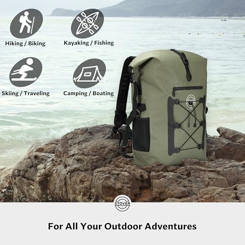 STOVER 5/10/25/30/40/55L Waterproof Dry Bag- Roll-Top Backpack w/Phone Case- Kayaking, Hiking, Camping, Boating- Men/Women - color: 55l Green (With Phone Case), size: 55L