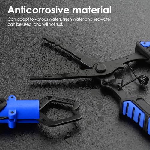 mouhike Fishing Pliers Fish Lip Gripper Fishing Tool Kit Muti-Function Saltwater Fishing Line Cutter Hook Remover with Sheath Lanyard, Fly Ice Fishing Gear Fishing Gifts for Men Women - color: Blue & Black