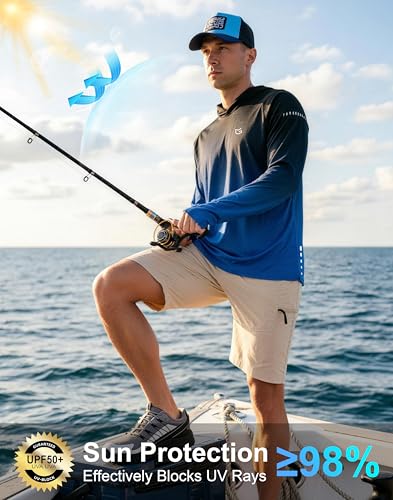 Men's Sun Protection Hoodie Shirts Long Sleeve UPF 50+ Swim Shirts for Men Rash Guard Fishing Shirt Quick Dry - color: Gradient Black Blue, size: Small