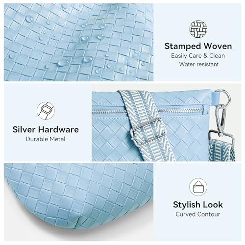 KALIDI Woven Crossbody Bags for Women Travel Vegan Leather Fanny Packs for Woman Men Cross Body Purse Fashion Belt Bum Bag - color: Blue