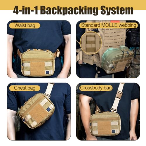 Tactical Messenger Bag, Waterproof MOLLE Waist Bag Crossbody Chest Pack with Removable Back Panel for Hunting Fishing Hiking Climbing Cycling - color: ArmyGreen