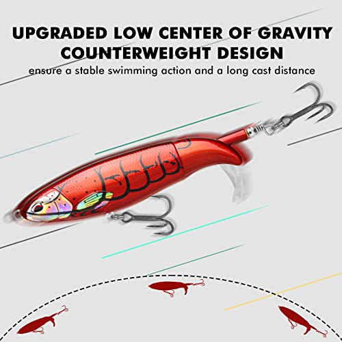 TRUSCEND Popobait Easy Catch Fishing Lures with BKK Hooks, Instant Startup, Longer Cast, Balanced Spray/Sound/Swim, Plopper Topwater Lures for Bass, Trout, Pike, Walleye, Freshwater Saltwater Fishing - color: D4-4.3-5.5",0.56-1.3oz