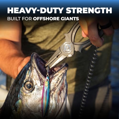GOMEXUS Titanium Fishing Pliers 7.5'' with Side Cutters, Lanyard & Leather Sheath, Never Rust Hook Remover, Saltwater Resistant, Inshore & Nearshore Fishing (Offshore Straight Nose, 7.5 INCHES) - color: Offshore Straight Nose