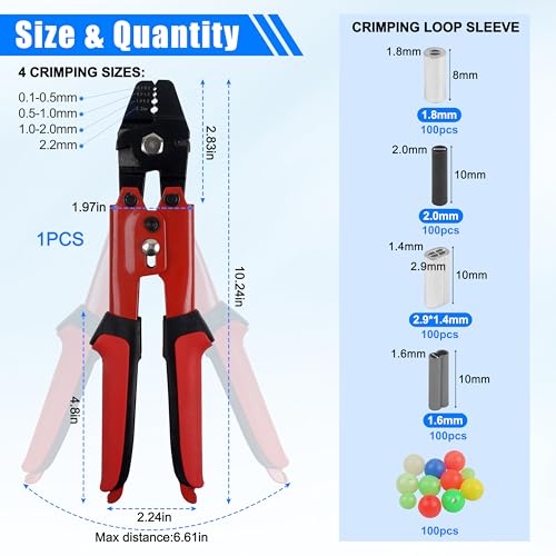 Fishing Crimping Tool Kit Fishing Crimping Pliers Stainless Steel Wire Crimping Tool with 500pcs Crimp Sleeves Set, 4 Size Crimp Sleeves Fishing Tackle Pliers - color: High-carbon Steel Crimper