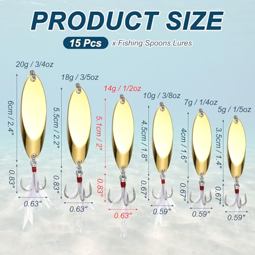 Fishing Spoons Lures, Metal Saltwater Treble Trout Lures Jigging Spoon with Treble Hooks Spinner Baits for Freshwater - color: Gold, size: 14g / 1/2oz