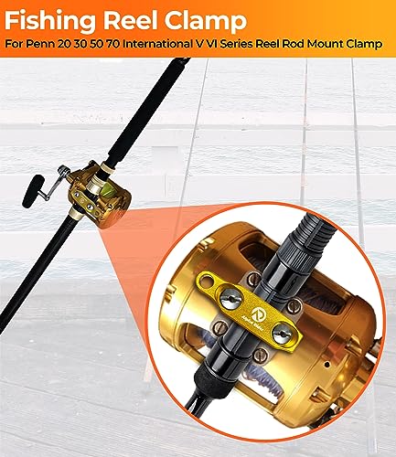 Fishing Reel Rod Clamp Fishing Reels Parts for Penn 20 30 50 70 International V VI Series Reel Rod Clamp Mount Anodized Aluminum Alloy (No Bolts or Screws) - color: Gold