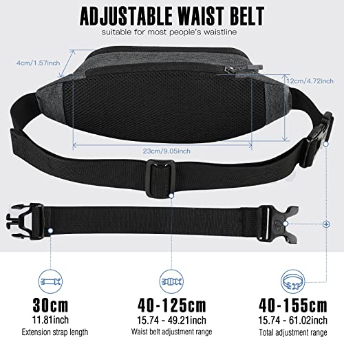 WATERFLY Fanny Pack Waist Bag: Small Hip Pouch Bum Bag Fannie Pack Phanny Fannypack Waistpack Bumbag Beltbag Sport Slim Fashionable for Jogging Hiking Hiker Woman Man - color: B-Grey