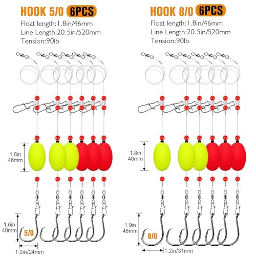 Dovesun Fish Finder Rig with Float 20.5" Surf Fishing Rigs 90LB Surf Fishing Tackle for Shark Bluefish Stripers 6PCS 5/0 8/0 - color: 5/0 Circle Hook