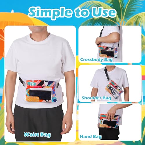 4 Pack Waterproof Fanny Pack with Waist Strap Waterproof Phone Pouch Dry Bag for Kayaking Pool Swimming Boating Beach Fishing Travel Diving Surfing (B-Hawaii, 2 Fanny Pack + 2 Phone Pouch) - color: B-Hawaii