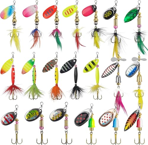 Spinnerbaits Rooster Bait Tail Fishing Lures Kit Inline Spinner Spoon Lures Bass Salmon Trout Hard Metal Spinner Baits for Saltwater Freshwater - style: 20pcs Spinnerbaits