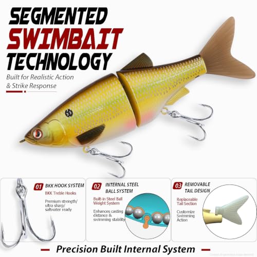 LITTMA Shiner Glide Slow Sinking Glide Baits, Subtle S-Curve Action Jointed Swimbait - Midwest, South Lakes, Rivers, Freshwater Lure for Bass, Trout, Pike - color: Super Shad