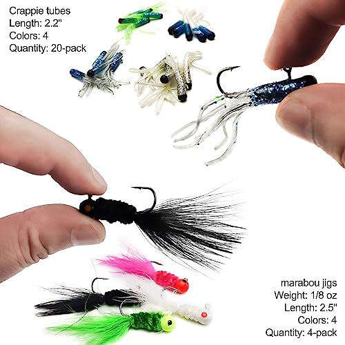 Crappie Lures Tube Lures Jigs Heads Worms Swimbaits Kit, 165, 124, 50 Pcs Pre-Rigged Crappie Jigs Tube Hooks Soft Plastic Grub Worms Baits for Bass Trout Freshwater Saltwater Fishing - color: 124 Pcs - Crappie Lures Tube Lures