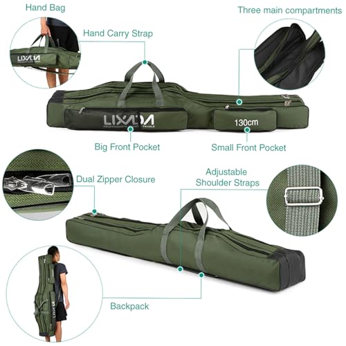Lixada Fishing Rod Case, 3 Layers Oxford Fishing Rod Bag, Portable Foldable Fishing Pole Bag, Fishing Rod Carrier Fishing Tackle Storage Bag Travel Carry for Fishing Gear & Equipment - color: Black, size: 150cm