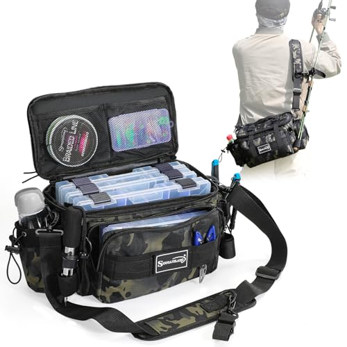 Sougayilang Fishing Tackle Bags with 3600 Tackle Tray - Fishing Tackle Storage Bags for Saltwater or Freshwater Fishing Gear - Padded Shoulder Strap - Tackle Box Bag Fishing Bag(Green) - color: Green with a 3600 Tackle Tray