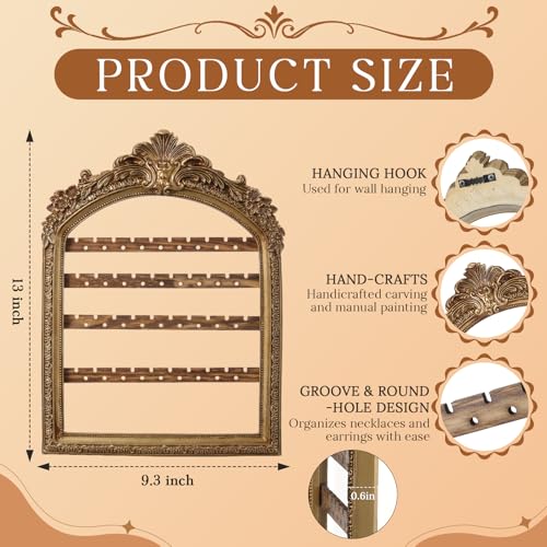 1 Pcs 13 x 9.3'' Wall Hanging Earring Holder Organizers Vintage Arched Frame 4 Layer Wall Mounted Jewelry Holder Decorative Retro Baroque Stud Earring Display (Gold) - color: Gold, size: 13 x 9.3''