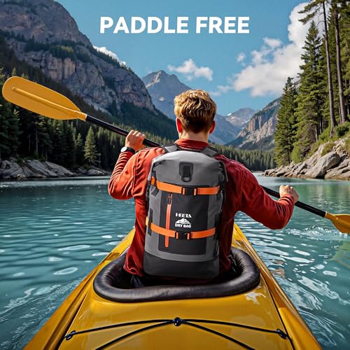 HEETA Dry Bags Waterproof Backpack 40L for Men & Women, Roll Top Heavy Duty Cushioned Hiking Backpack for Kayaking Boating Paddle Boarding Fishing Travel Camping Beach Vacation Cruise Ship Essentials - color: Grey