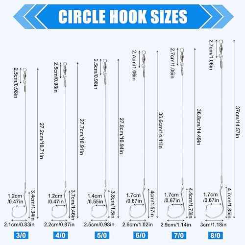 Circle Hooks Rigs Catfish Rig,20pcs Saltwater Fishing Hooks with Leader Catfish Hook Rigs Steel Wire Leaders Pre-Rigged Fishing Leader Hook Rigs for Catfish Bass - size: 4/0-20pcs