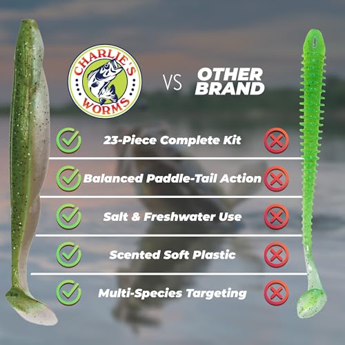 Charlie's Worms Bass Lures Freshwater Fishing Lure - Scented Artificial Softbait for Freshwater & Saltwater Bass Fishing, Swimbait, Softbait - style: Swim Bait Lil Zipper Dipper (23-piece)