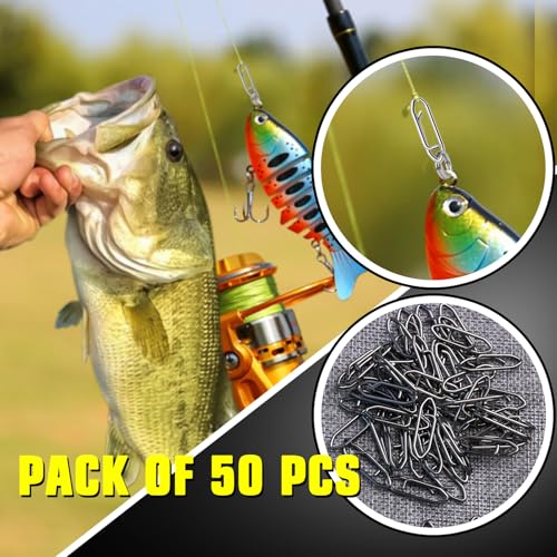 AMYSPORTS High Strength Fishing Snap Saltwater Stainless Connector Snaps Swivels Tackle Steel Power Fishing Clip Lure Quick Change Black Nickel - size: Size2 (66lb) 50 pcs