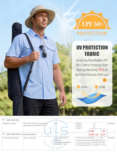 WULFUL Men's Sun Protection Fishing Shirts UPF 50+ Lightweight Quick Dry Cooling Short Sleeve Shirts for Work Hiking Safari - color: Light Blue, size: Small