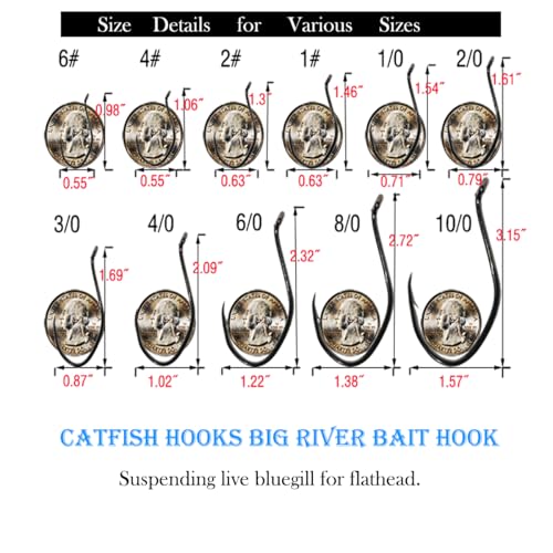 Catfishing Hooks Big River Bait Hook 25/50/100pcs, Fishing Hooks for Saltwater Freshwater,Catfish Striper Flathead Carp Bass 1# 1/0 2/0 3/0 4/0 6/0 8/0 10/0 - size: 50PCS 2#