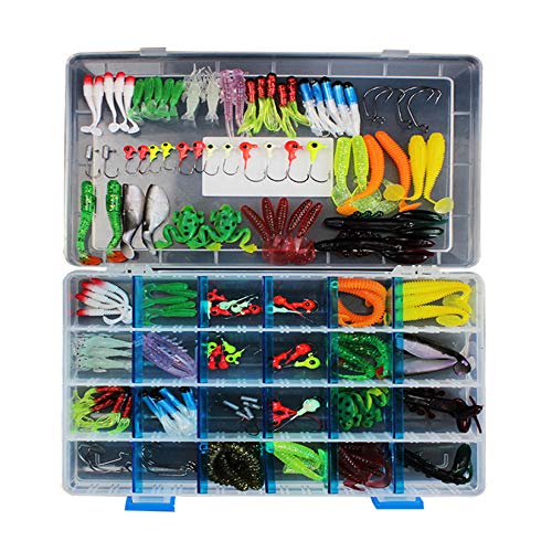 Pure Vie Fishing Topwater Lures Kits Mixed Universal Artificial Soft Baits Tackle Including Crankbaits, Spinnerbaits, Plastic Worms, Frogs, Hooks, Tackle Box - Freshwater Saltwater Fishing Equipment - color: 146 Pieces