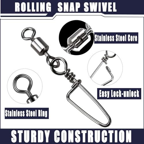 150pcs Fishing Snap Swivels Barrel Swivel with Coastlock Snap Stainless Swivel Corrosion Resistant Fishing Tackle Accessories Lure Line Connector for Saltwater Freshwater Fishing