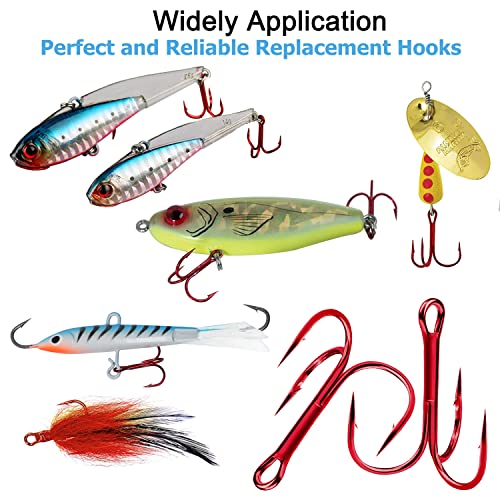 Treble Fishing Hooks, 110pcs Super Sharp Triple Fish Hook Classic Round Bend High Carbon Steel Treble Hooks Barbed for Catfish Bass Trout Freshwater Saltwater - color: Red, size: 110pcs 14#