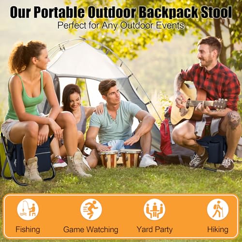 Kikerike Backpack Stool Cooler Chair Heavy Duty 300 LBS Max Load Portable Lightweight Stool Backpack Folding Fishing Cooler Seat for Camping Hunting Fishing - Navy Blue - color: Navy Blue