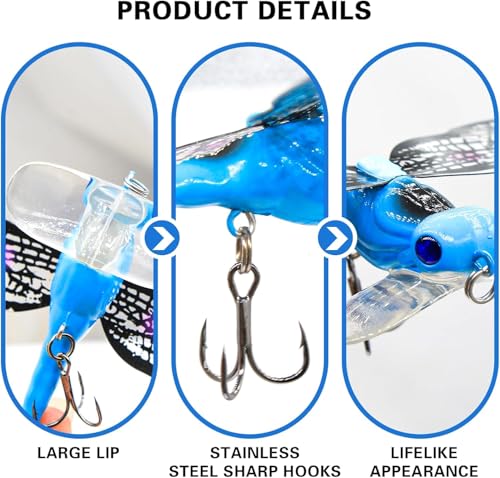 Topwater Fishing Lures Insect Fishing Lures Dragonfly Fishing Lures Dragonfly Lure Fishing Bait with Hooks for Outdoor Fishing Tools - color: Dragonfly 6pcs