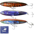 Pristis 3 pcs Topwater Fishing Plopper Lures, Floating Popper Bait Set with Chemically Sharpened Hooks for Saltwater Freshwater, Top Water Plopping Swimbait Teaser for Bass Tuna Perch Pike Crappie - color: Iridescent Luster Pencil Poppers