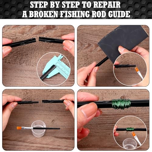 Threlaco 14 Pcs Fishing Rod Repair Kit Includes 2 Pcs Rod Wrapping and Winding Machine Set 2 Epoxy Resin Adhesive 2 Thread 1 Tape 5 Brush 1 Scissor 1 Sand Paper Fishing Rod Building Winding Tool