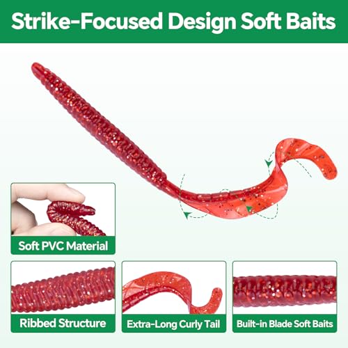 Clearance Bionics-Designed Durable Soft Plastic Fishing Lures Kit with Bonus Accessories, 3/4/5/6 Inch, 9-Type Lifelike Swimbaits in One Gear Set Included Tackle Box for Bass - color: Red