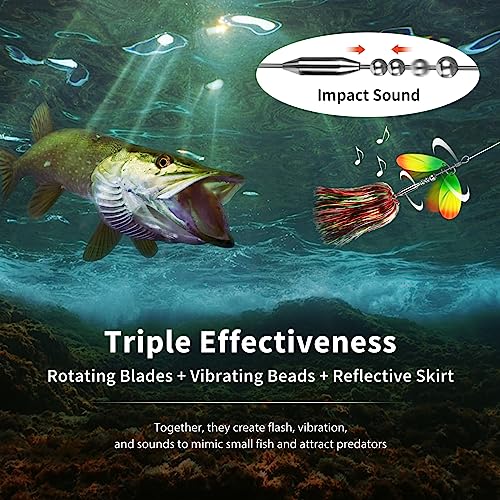 QualyQualy Fishing Spinner Bait 3pcs, Musky Bucktail Spinnerbait with Double Blades for Pike, Bass, and Trout,Multiple Color Fishing Lures for Freshwater Saltwater