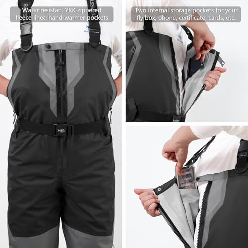 BASSDASH VORTEXIS Men’s Zippered Breathable Chest Waders Waterproof for Fly Fishing Hunting Stocking Foot Lightweight - color: Black/Grey, size: Small, Stocking Foot 7-8