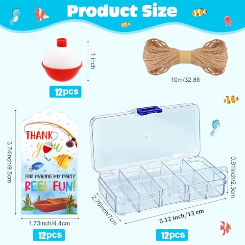 12 Set Fishing Candy Little Tackle Boxes for Birthday Party Favors with 12 Fishing Bobber 12 Thank You Cards for Making My Party Reel Fun Gone Fishing Theme Supplies Fishing Decorations (12)