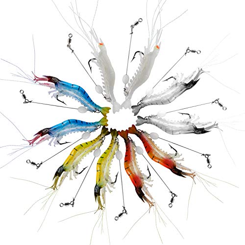 Fishing Shrimp Lures Artificial Silicone Soft Bait Set Luminous Swimbait Shrimp Fishing Lure with Hooks Fishing Tackle Freshwater/Saltwater - color: 10PCS