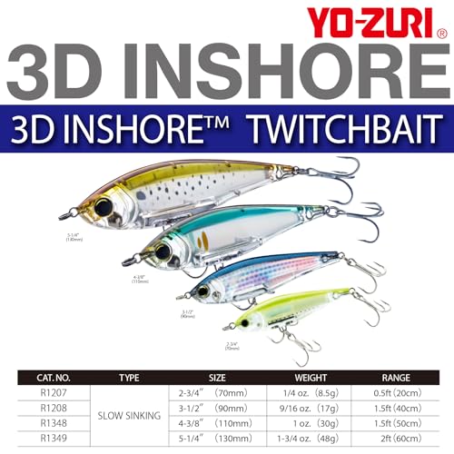 Duel Yo Zuri 3 D Inshore Twitchbait Slow Sinking Lure Mm 2 - color: Chartreuse, size: 3-1/2"