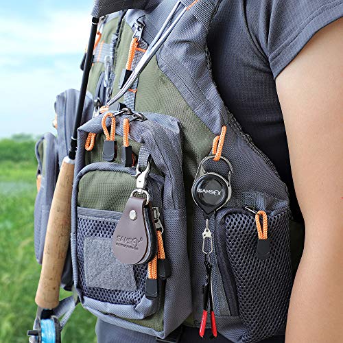 SAMSFX Fishing Knot Tying Tool, Multifunctional Fly Fshing Nippers, Quickly Tie Fishing Knots for Hooks, Lures and Flies, Fishing Clippers with Retractor - color: 2sets Black Knot Tool(red Grip) & Carabiner Zinger, style: Carabiner Retractor